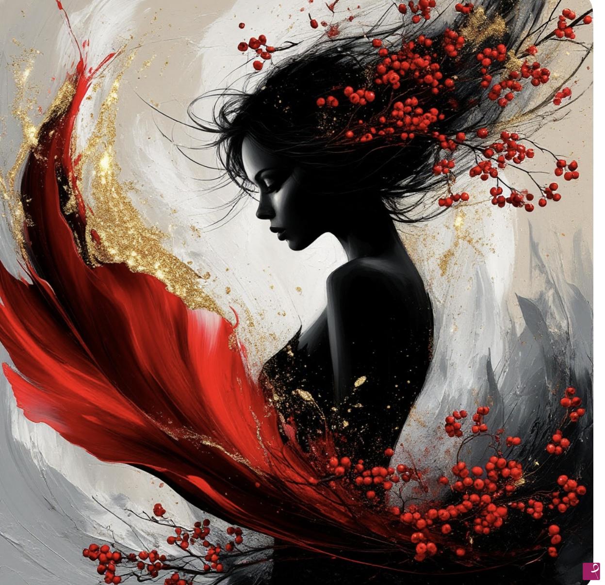 quadri in vendita online - red viburnum and a girl3