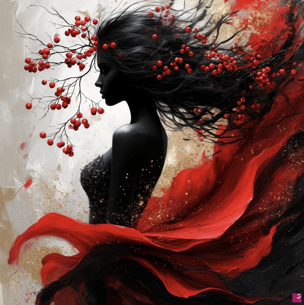 quadri in vendita online - Red viburnum and a girl5