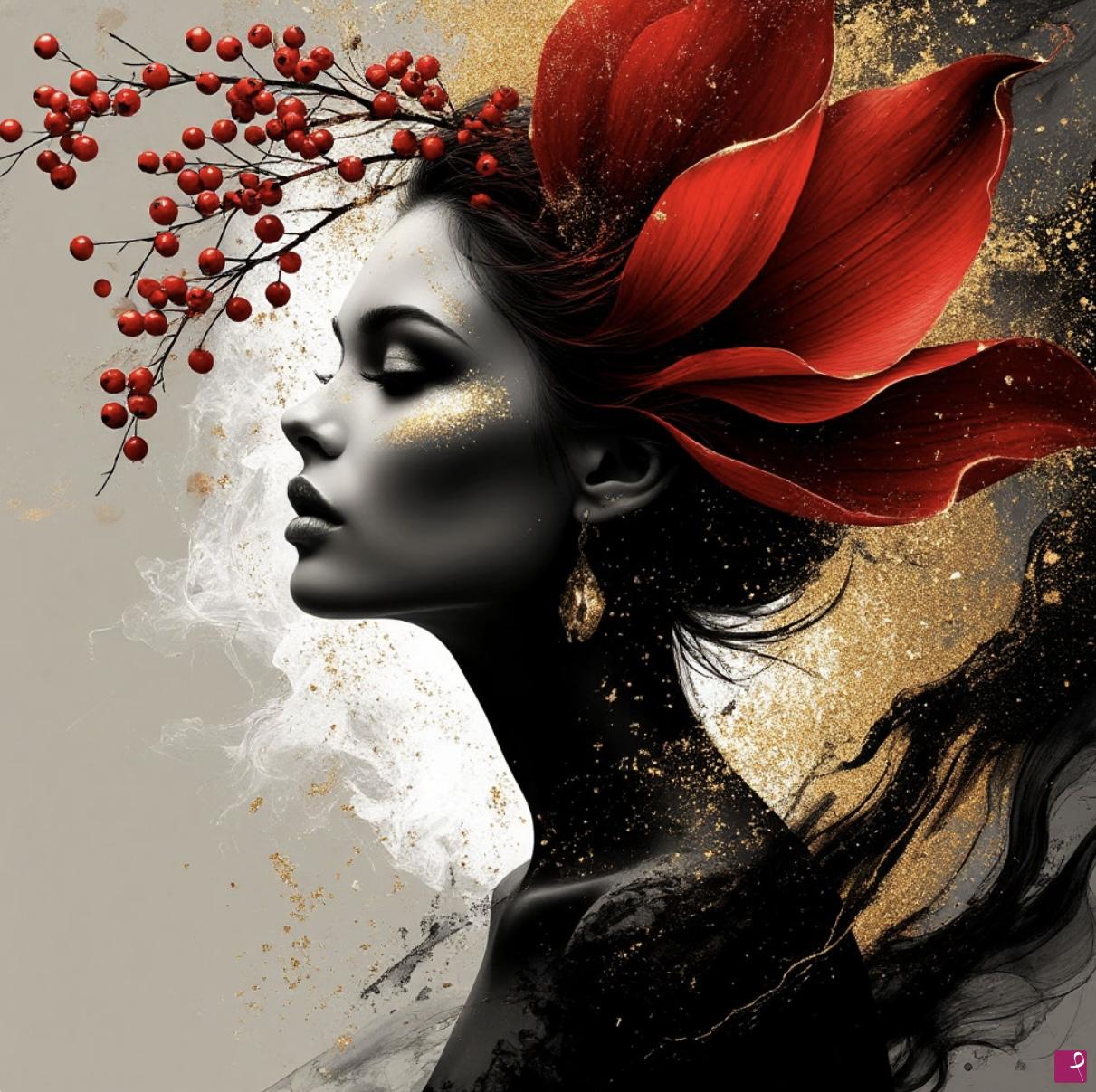 quadri in vendita online - Red viburnum and a girl6