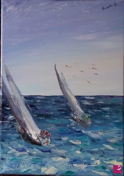 quadri in vendita online - "REGATA A VELA"    Olio su tela  cm. 25 x 35   anno 2015