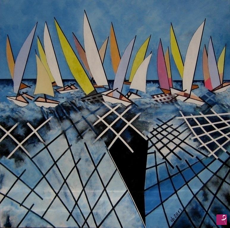 quadri in vendita online - Regata in acque agitate