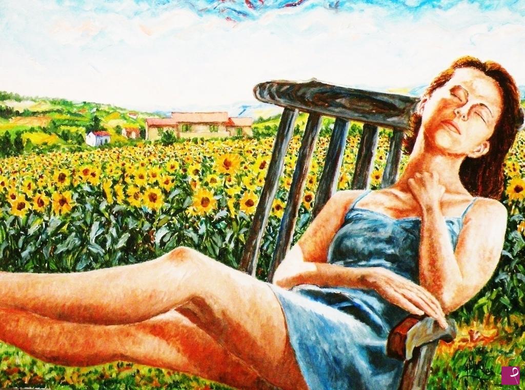 quadri in vendita online - RELAX TRA I GIRASOLI