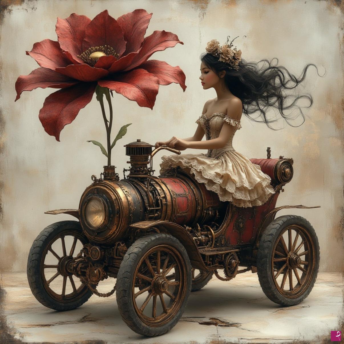 quadri in vendita online - Retro car and girl 