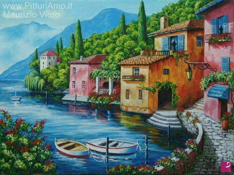 quadri in vendita online - Ricordi di un'estate tra i colori in riva al lago