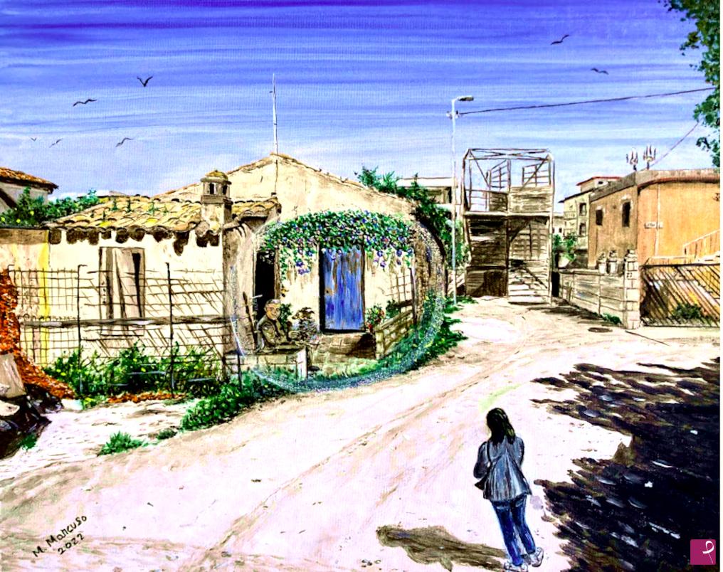 quadri in vendita online - Ricordi in via Caprera tra passato e presente (2022) - olio su tela - cm 50 x 40