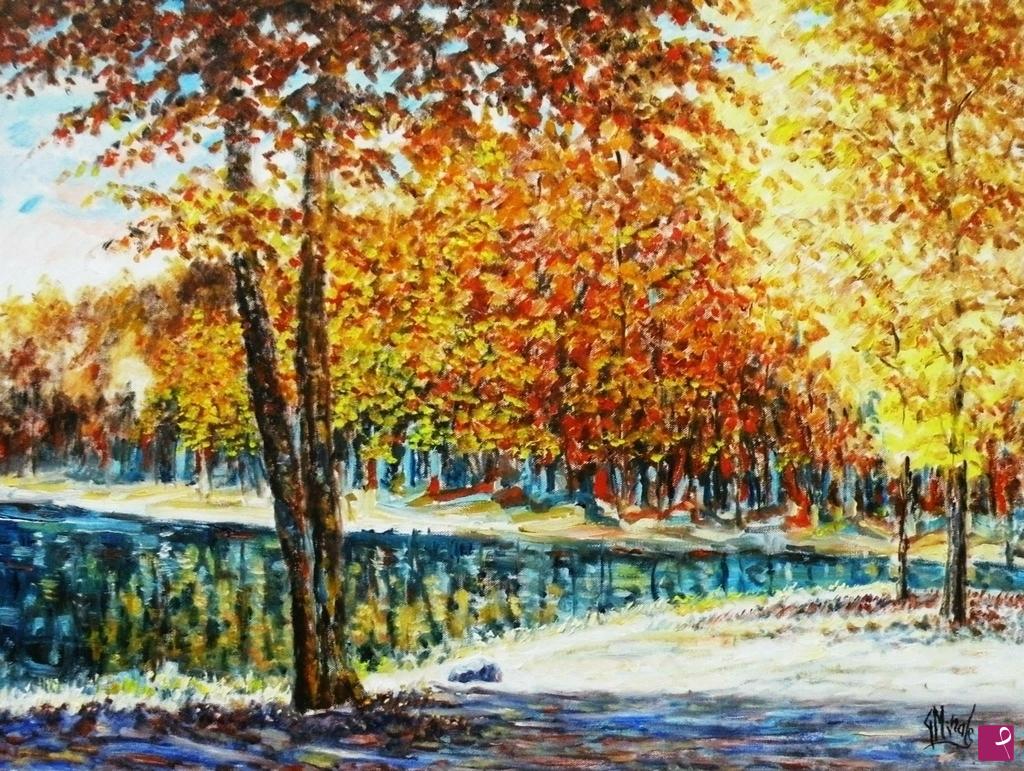 quadri in vendita online - RIFLESSI D'AUTUNNO SUL LAGO 