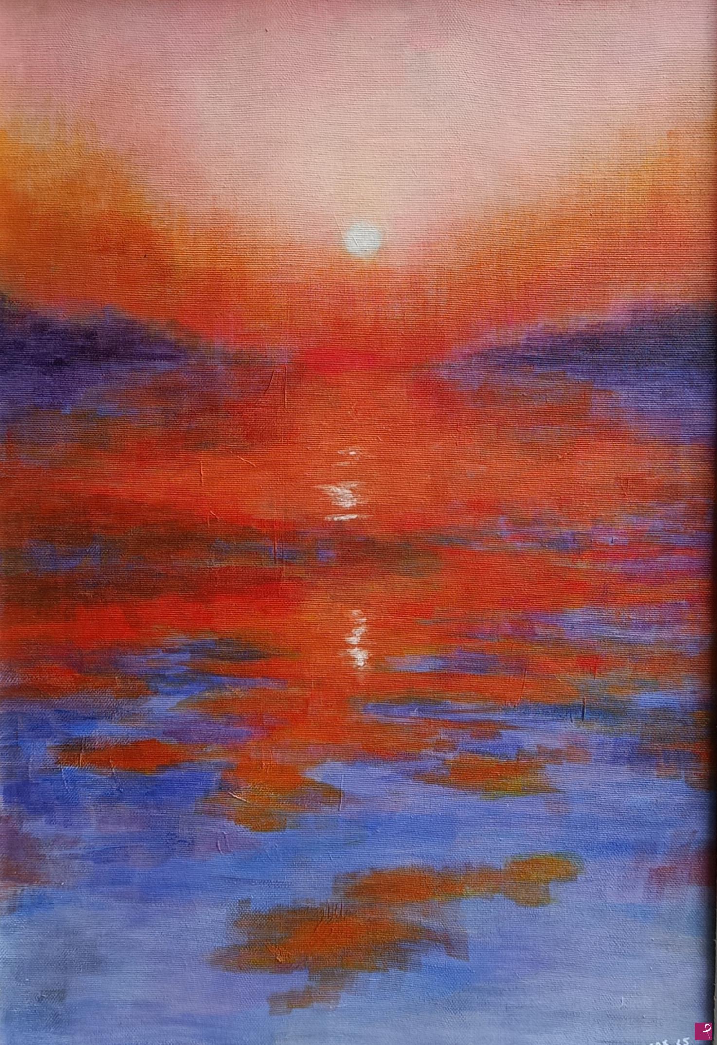 quadri in vendita online - Riflessi di un tramonto rosso
