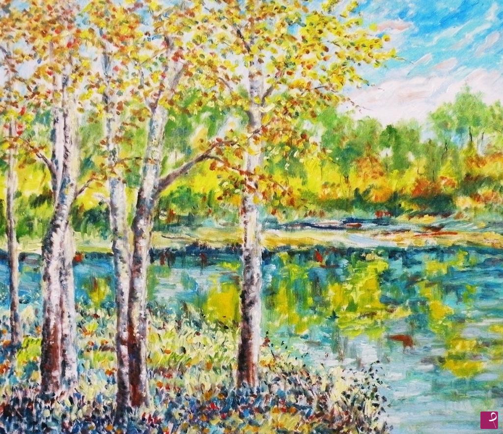 quadri in vendita online - RIFLESSI SUL LAGO IN AUTUNNO 