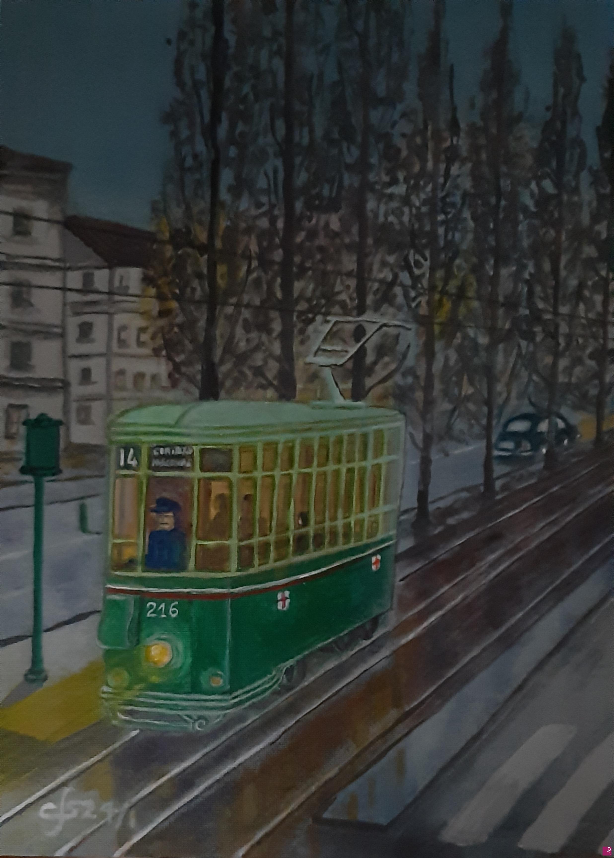 quadri in vendita online - ritorno serale autunnale negli anni '60