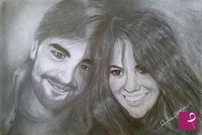 quadri in vendita online - Ritratto a mio figlio Gabriele  con la ragazza Giulia