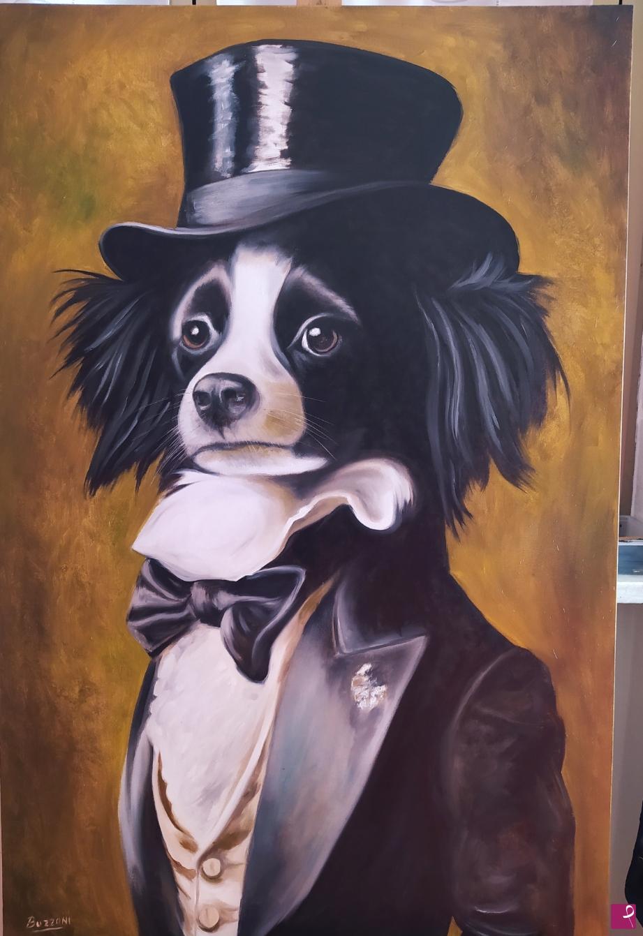quadri in vendita online - Ritratto cane elegante con cilindro buzzoni f. 