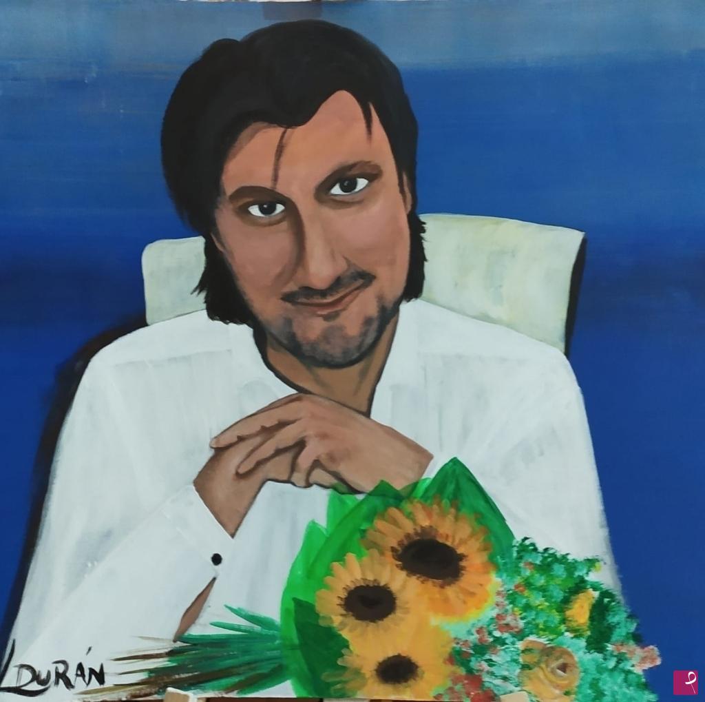 quadri in vendita online - Ritratto con fiori 