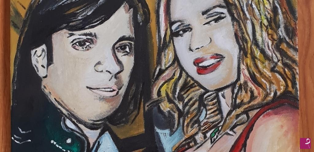 quadri in vendita online - Ritratto dello stilista Anton Giulio Grande e Valeria Marini