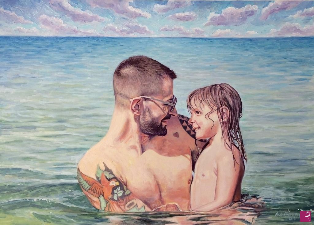 quadri in vendita online - Ritratto di bambina che ama il suo papà