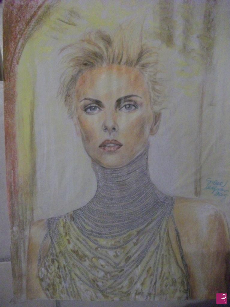 quadri in vendita online - ritratto di Charlize Theron