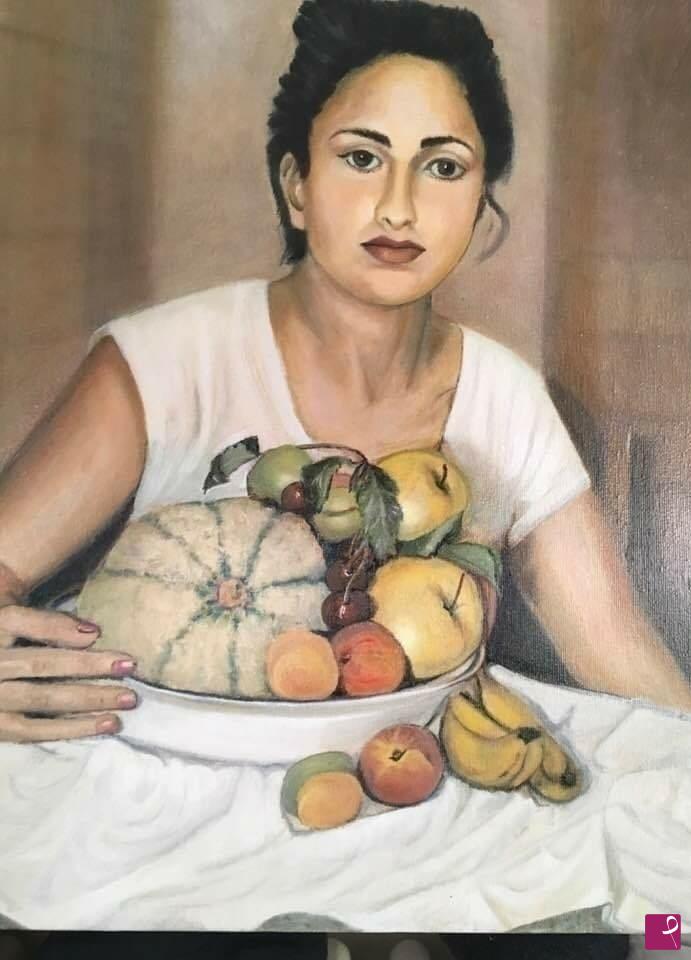 quadri in vendita online - Ritratto di donna con frutta