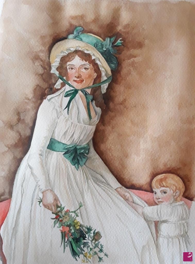 quadri in vendita online - Ritratto di Emilie Seriziat e di suo figlio