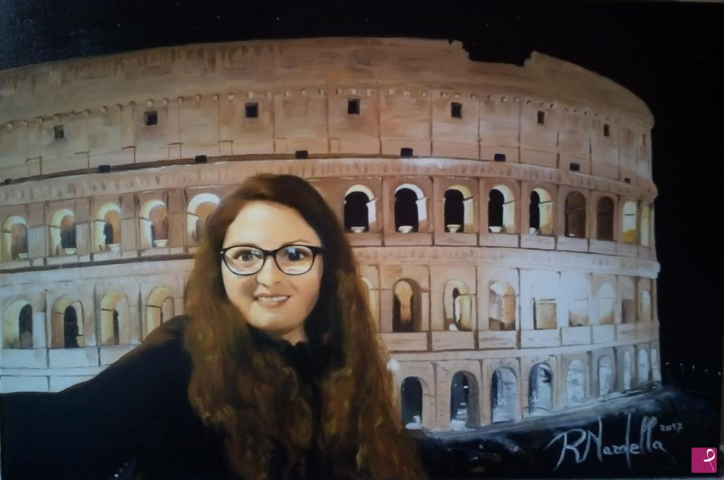 quadri in vendita online - " RITRATTO DI RAGAZZA CON COLOSSEO "