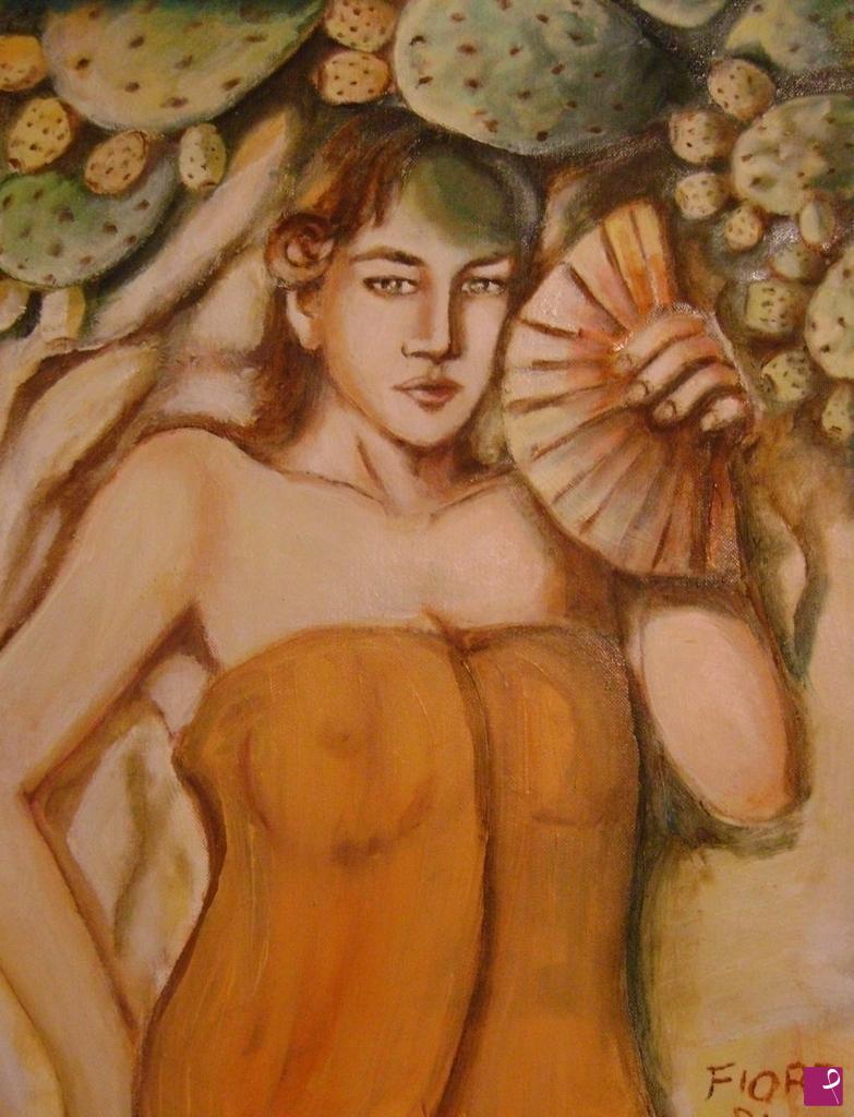 quadri in vendita online - Ritratto di Vincenzo Peluso donna "Fiore di Cactus"