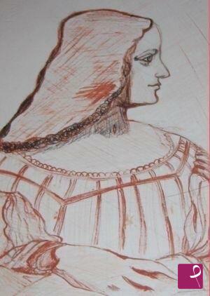 quadri in vendita online - "ritratto d'Isabella d'Este" (falso d'autore-disegno di L. da Vinci)