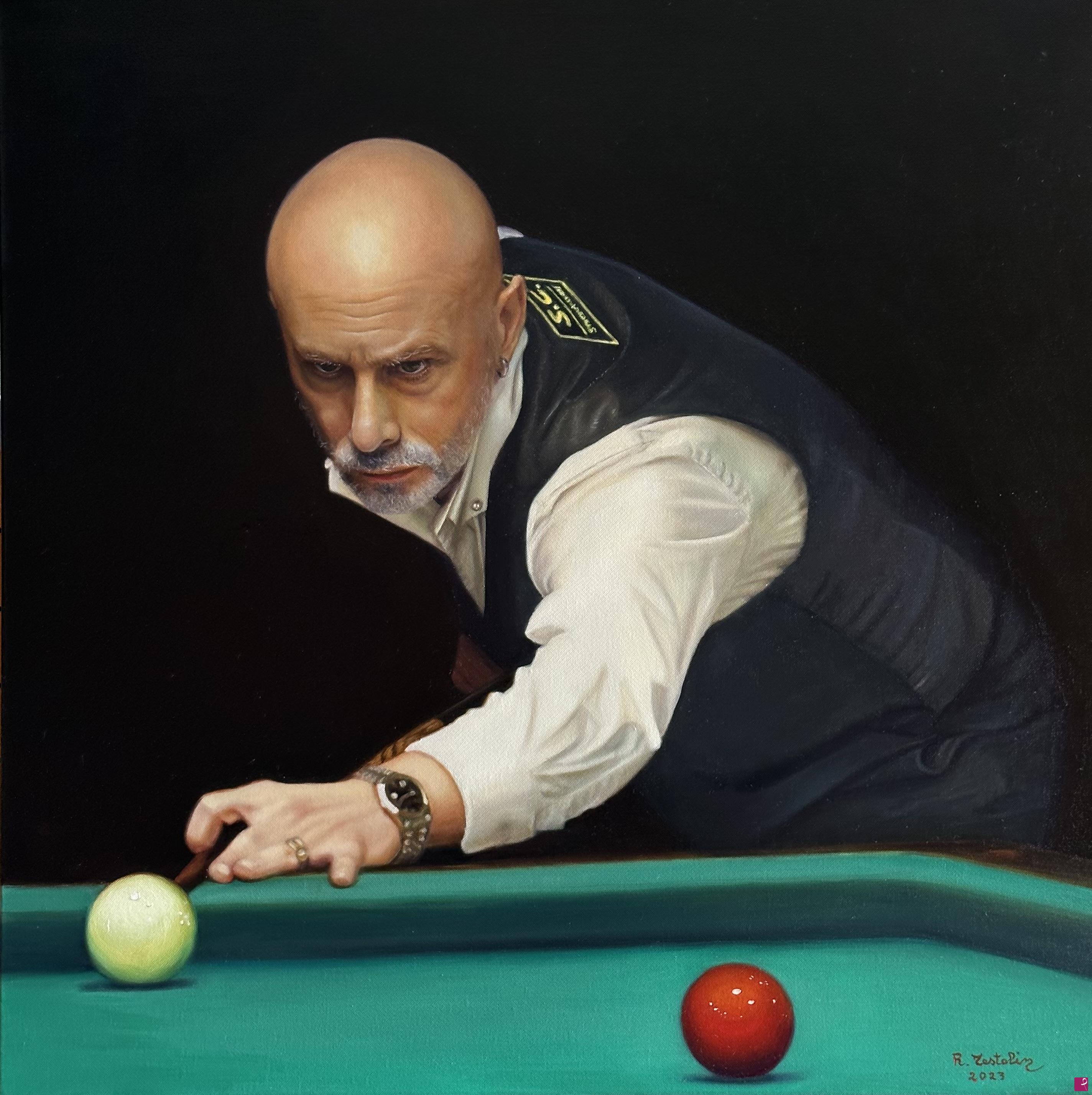 quadri in vendita online - Ritratto giocatore biliardo