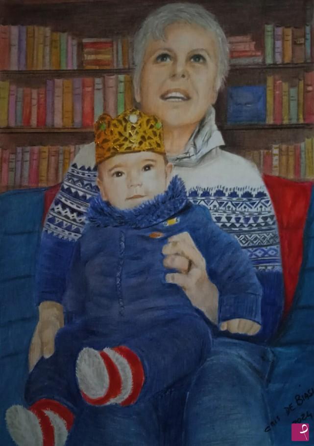 quadri in vendita online - RITRATTO nonna  e  nipotino