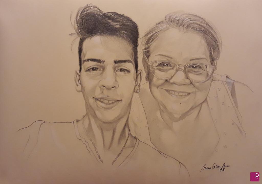 quadri in vendita online - Ritratto nonna nipote
