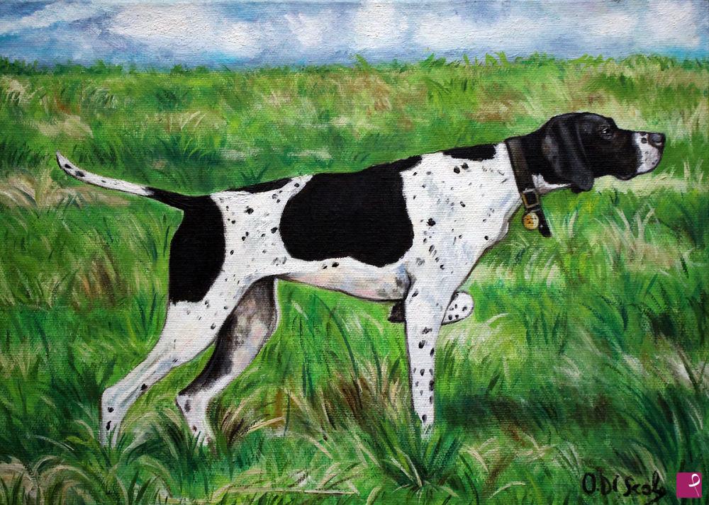 quadri in vendita online - ritratto pointer olio su tela cane caccia