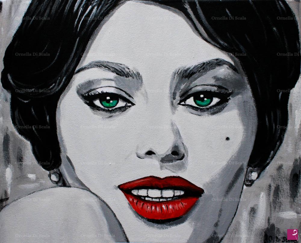 quadri in vendita online - Ritratto Sophia loren pop art acrilico su tela 