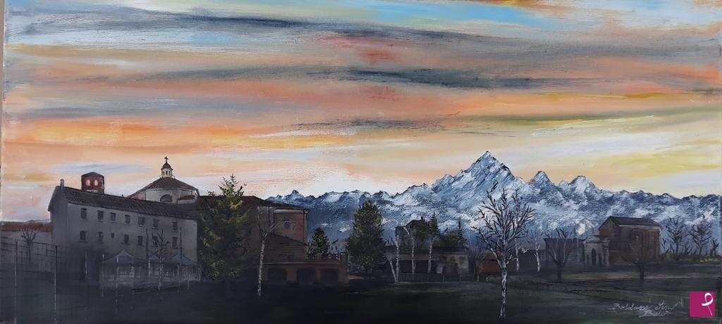 quadri in vendita online - RIVA PRESSO CHIERI  MAGNIFICO TRAMONTO SUL MONVISO
