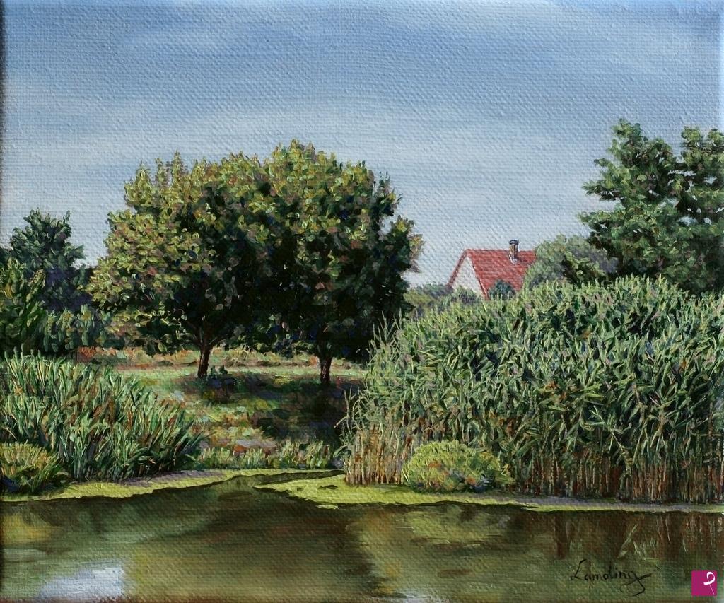 quadri in vendita online - Riva tranquilla / peaceful lakeside