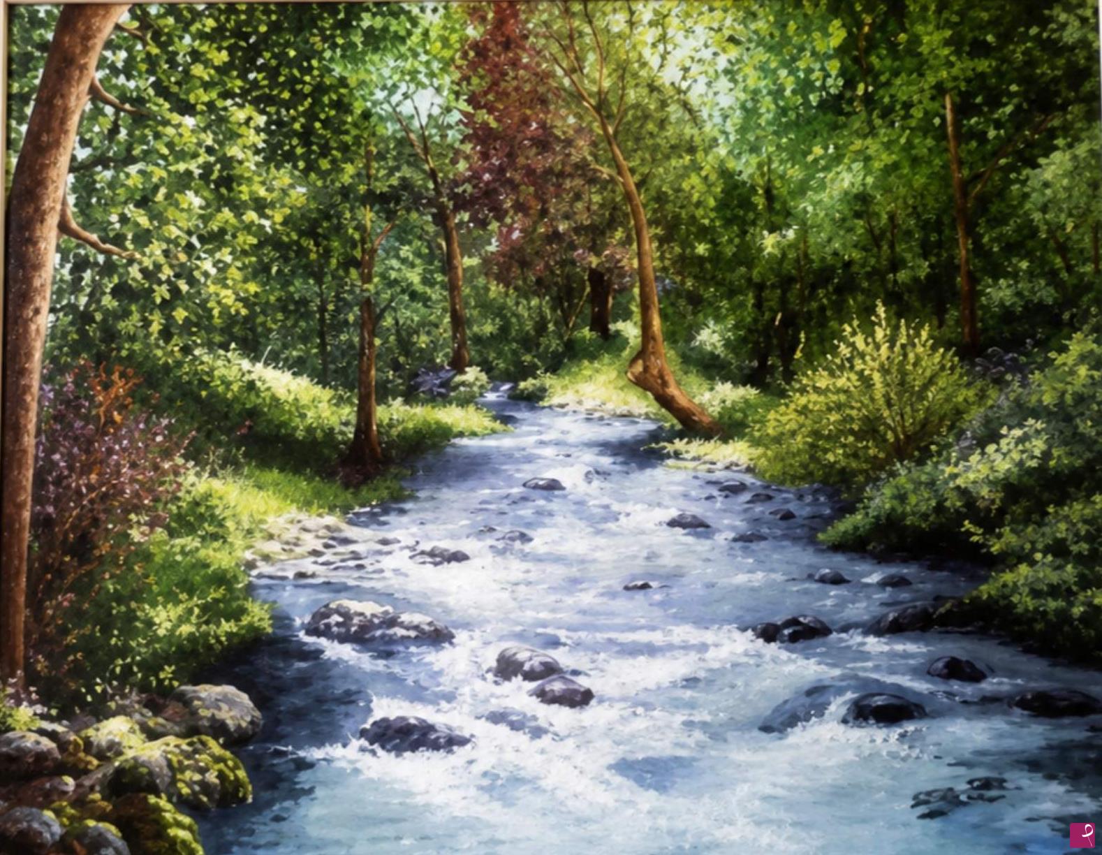 quadri in vendita online - River dance into the woods