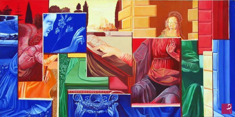 quadri in vendita online - rivisitazione "annunciazione" Leonardo Da Vinci