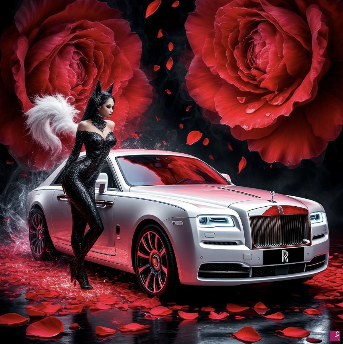 quadri in vendita online - Rolls Roys Phantom and erotic girl