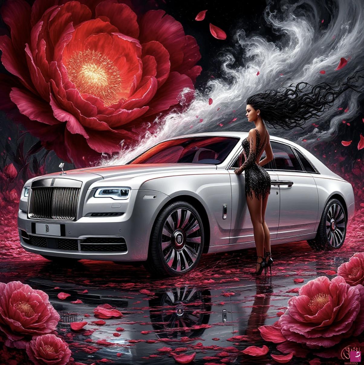 quadri in vendita online - Rolls Roys Phantom and girl2