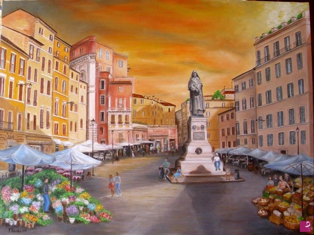 quadri in vendita online - Roma, "Piazza Campo dei fiori"