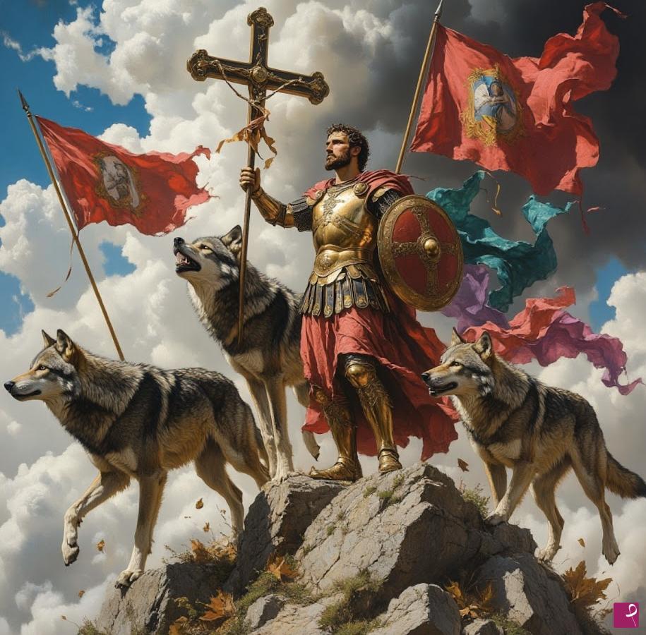 quadri in vendita online - Roman soldier and wolves