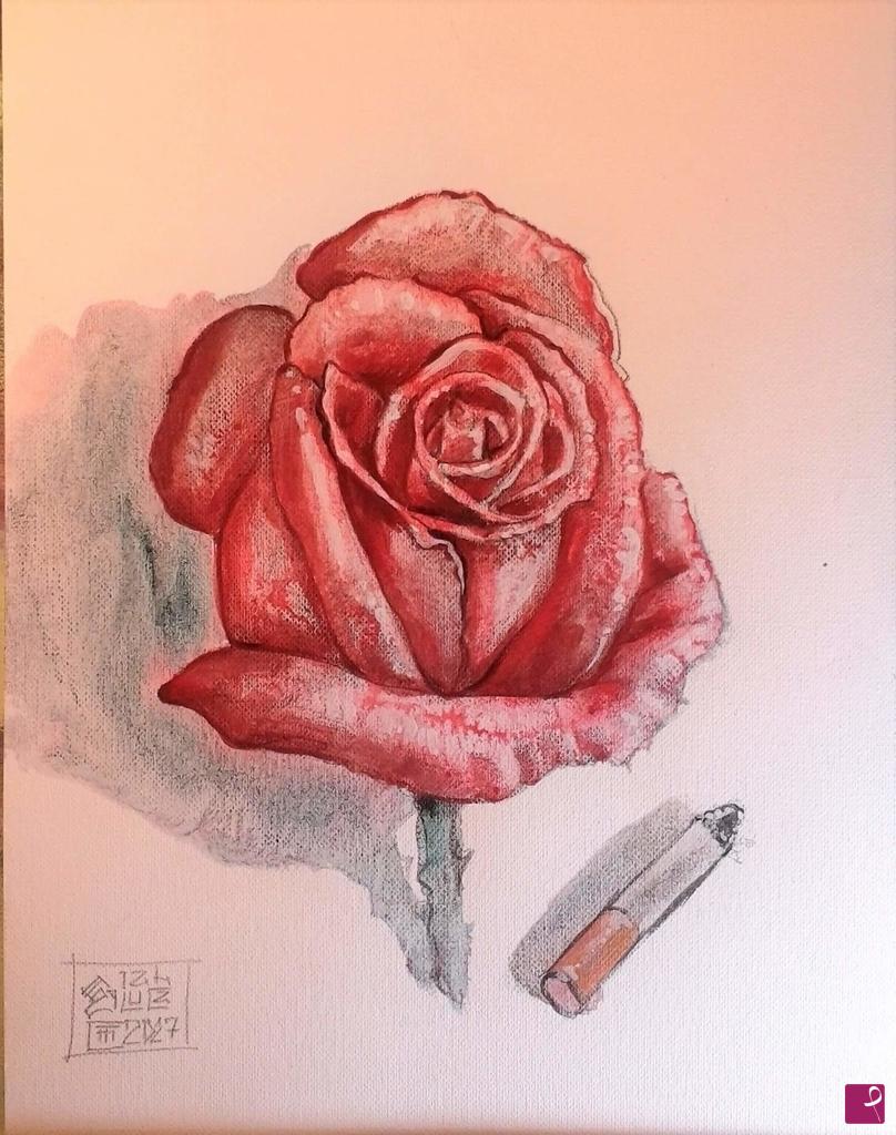 quadri in vendita online - Rosa con sigaretta.