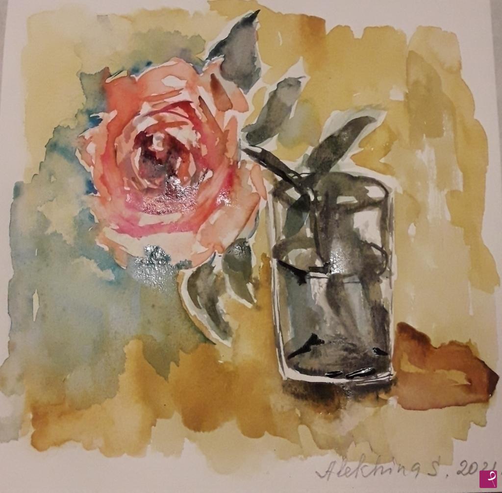 quadri in vendita online - Rosa in bichiere 