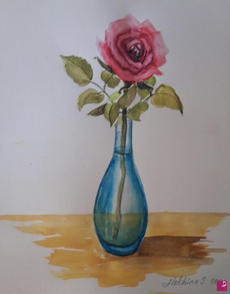 quadri in vendita online - Rosa in vaso