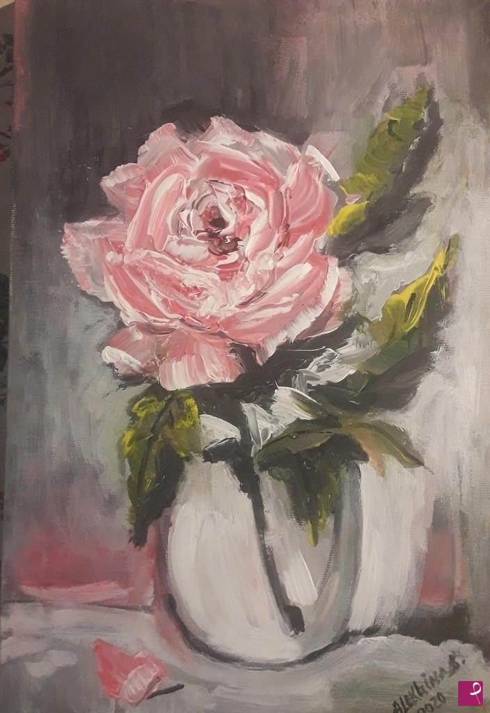 quadri in vendita online - Rosa in vaso bianco