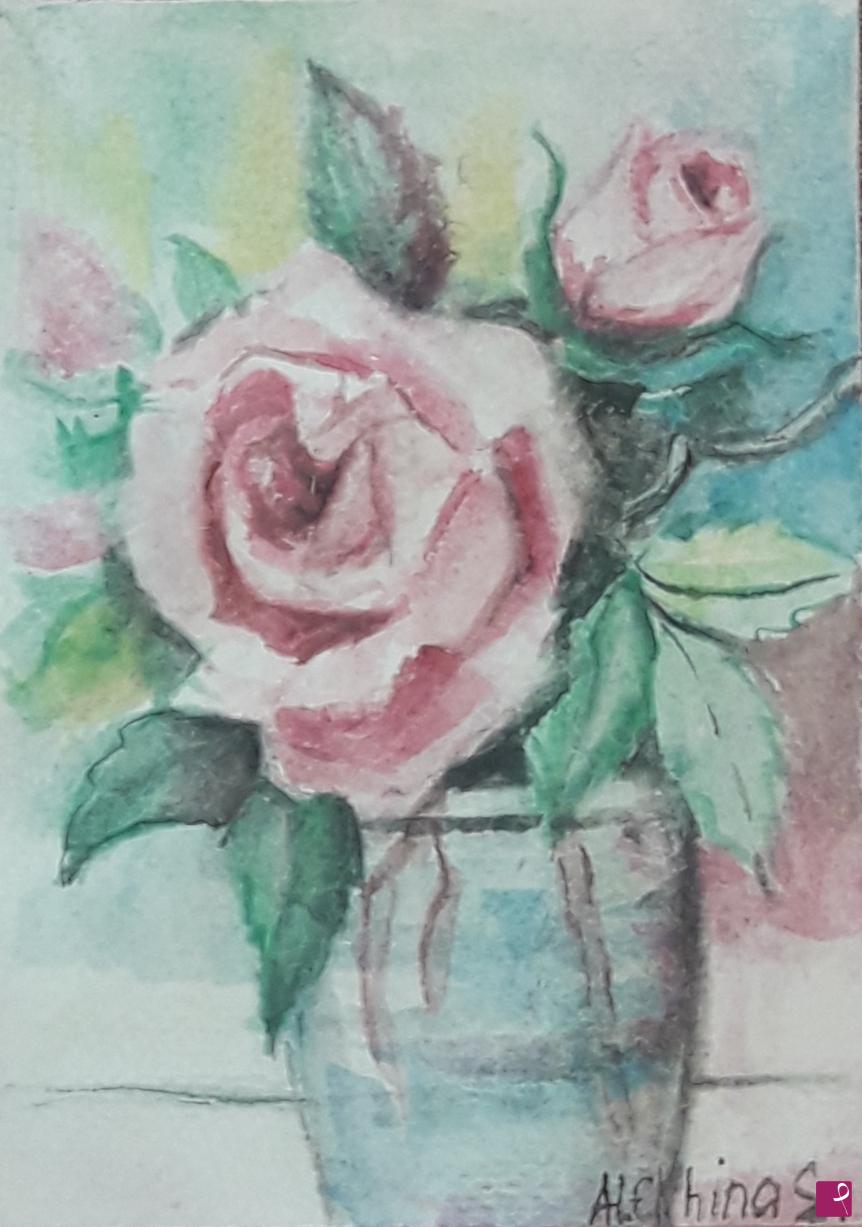 quadri in vendita online - Rosa in vaso. Miniatura.