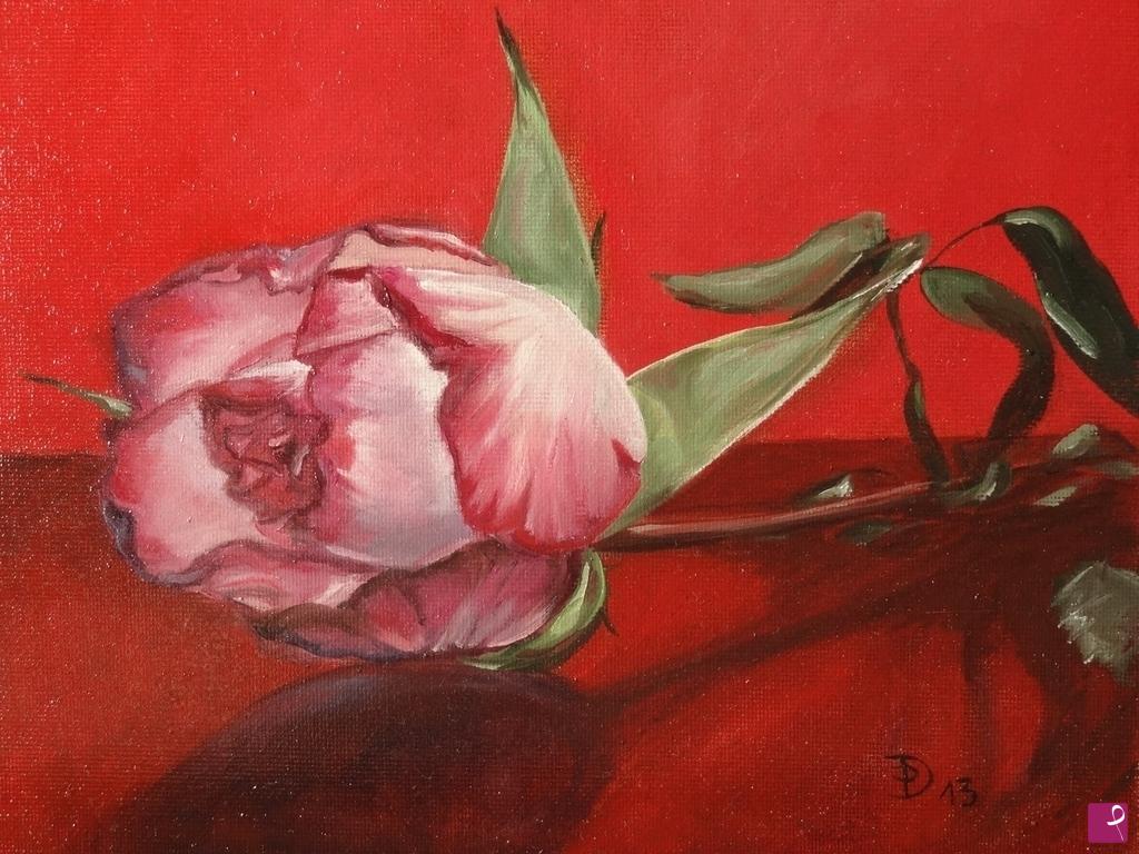 quadri in vendita online - Rosa su sfondo rosso