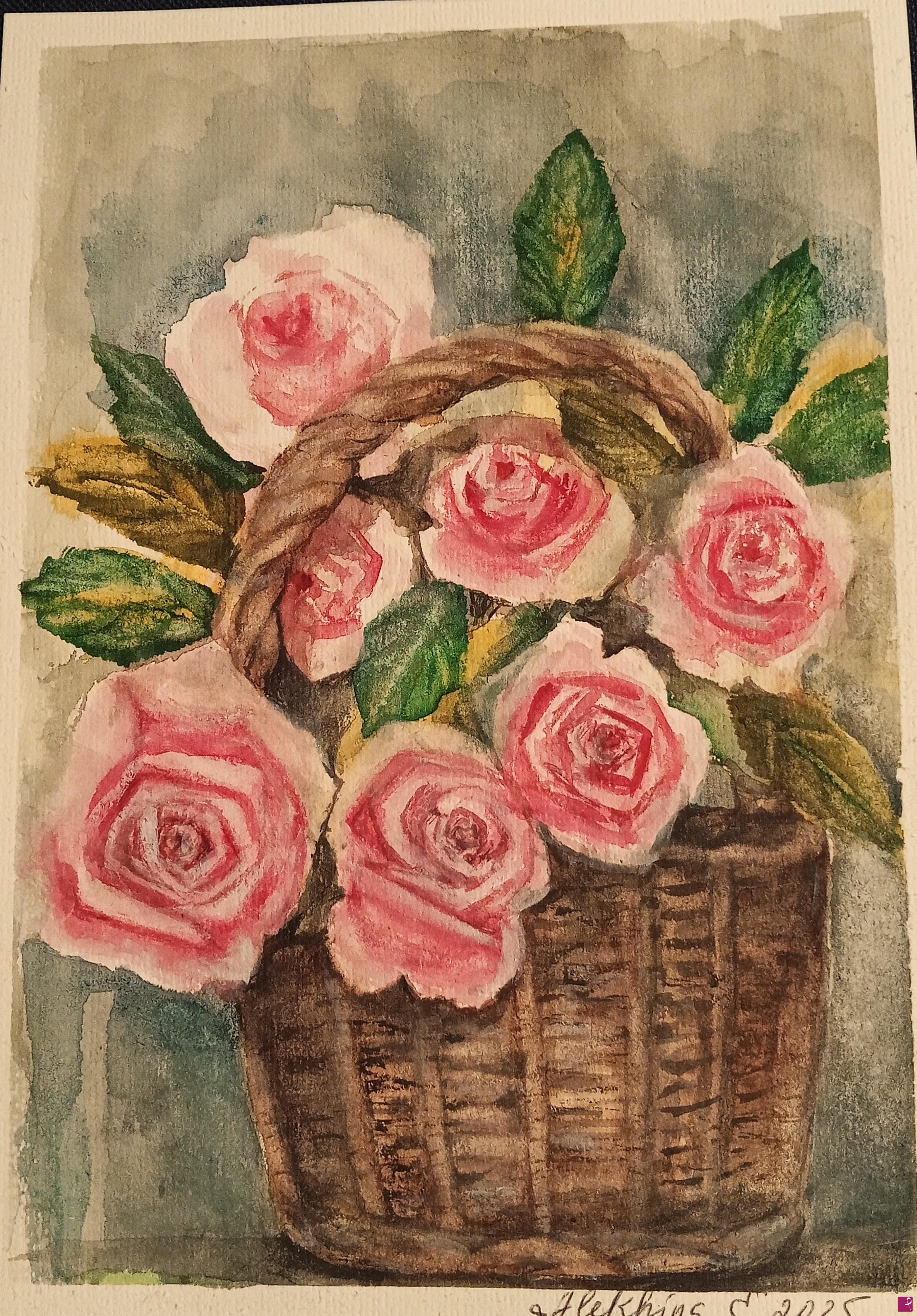 quadri in vendita online - Rose in cestino