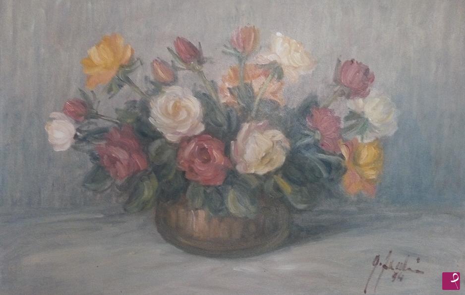 quadri in vendita online - Rose in ciotola di rame