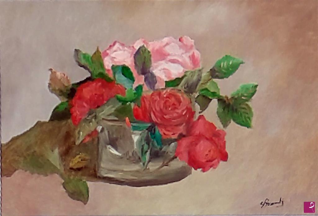 quadri in vendita online - rose in ciotola di vetro