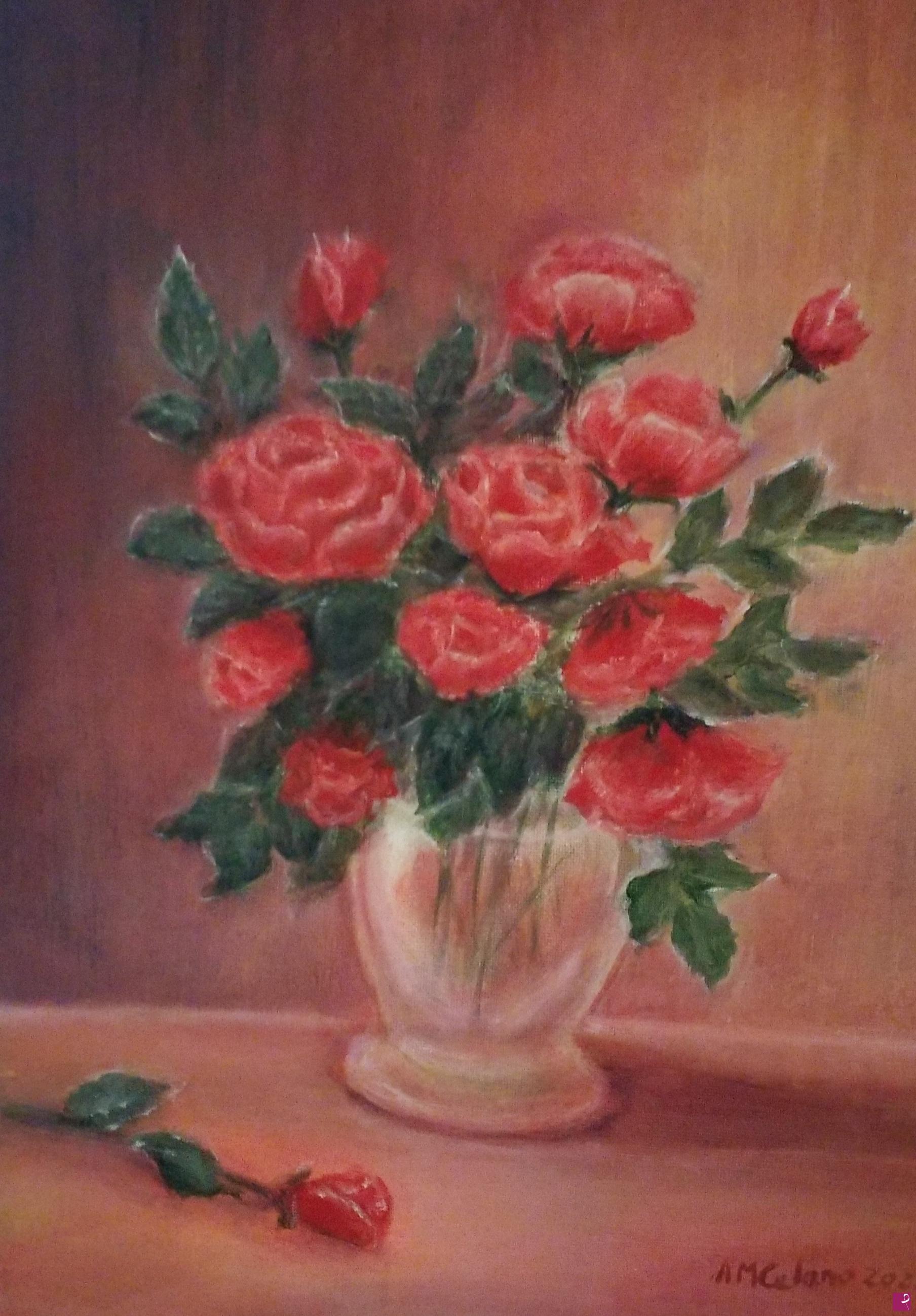 quadri in vendita online - Rose in vaso