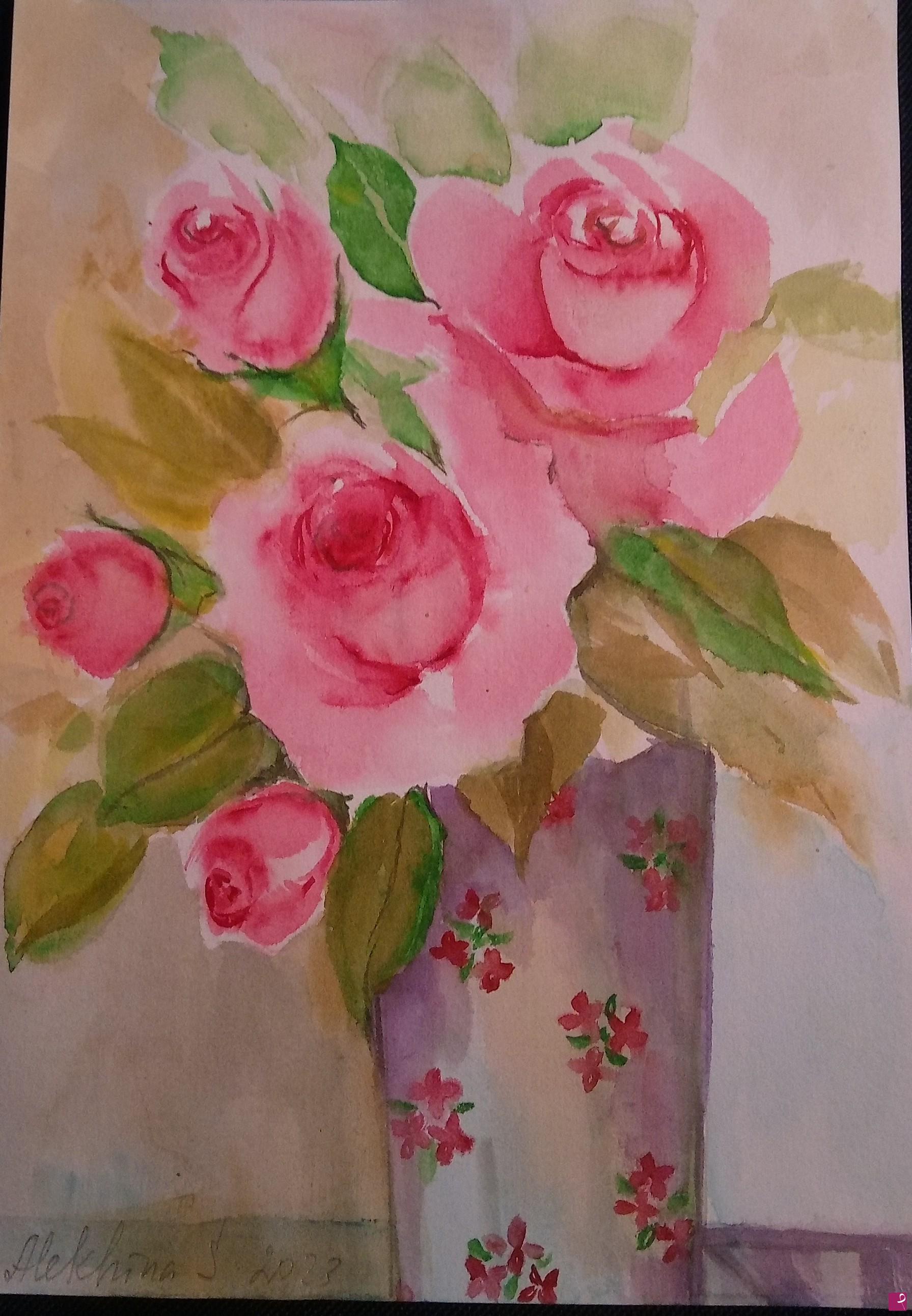 quadri in vendita online - Rose in vaso