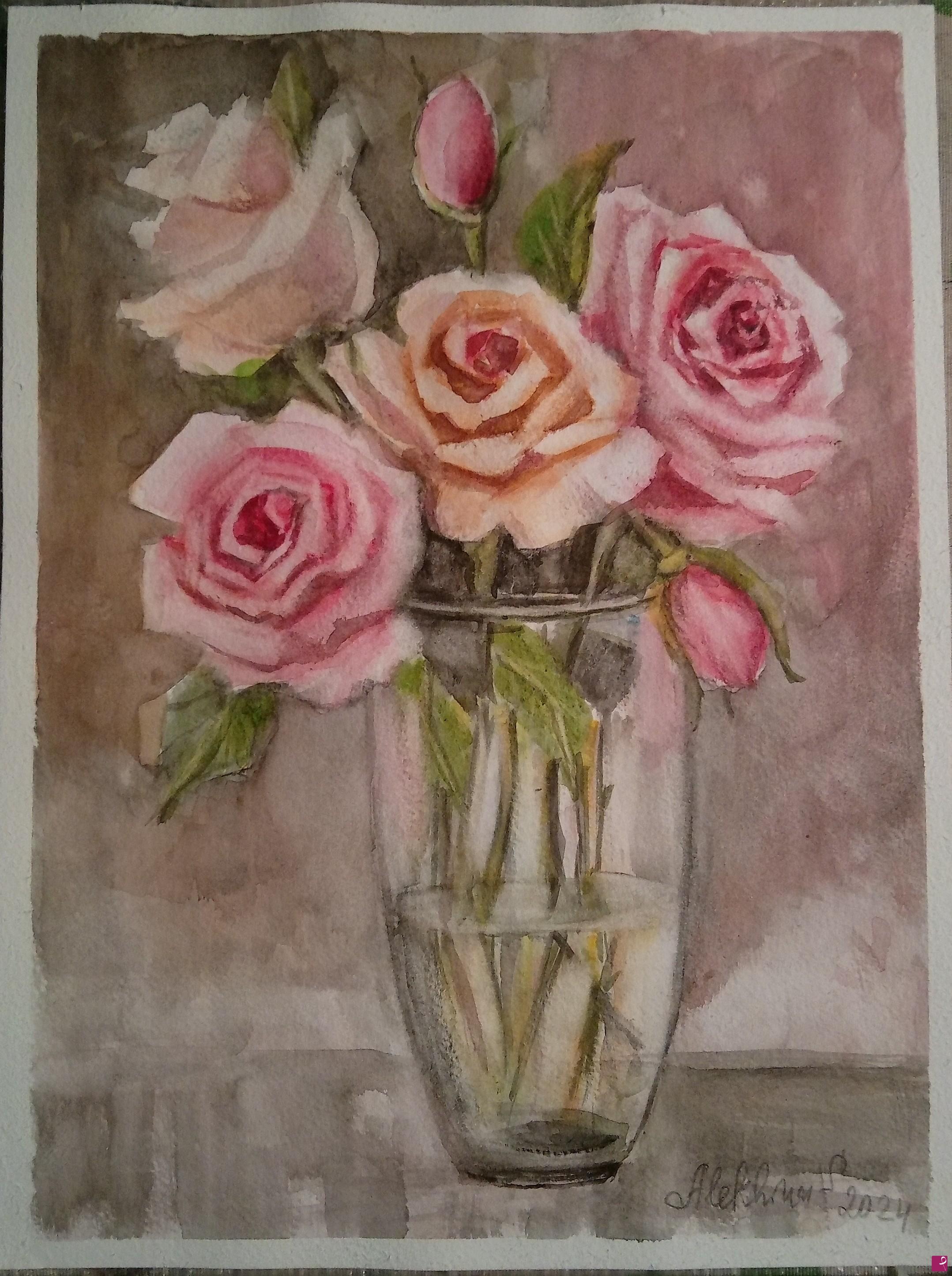quadri in vendita online - Rose in vaso