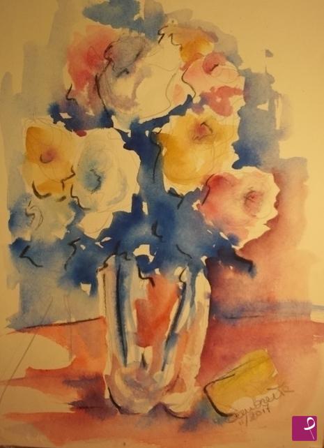quadri in vendita online - Rose in vaso di plastica